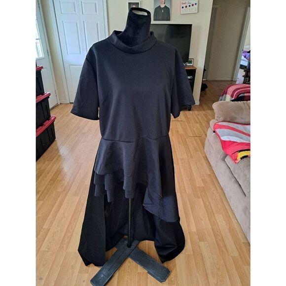 New 3XL Black Short Sleeve Hi Low Special Occasion Wedding Cruise Evening Dress - Picture 1 of 4